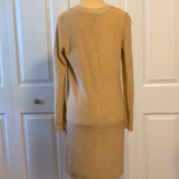 White + Warren- Silk- Gold Lame- Cardigan Sweater Dress- Sz. S - Picture 3 of 12